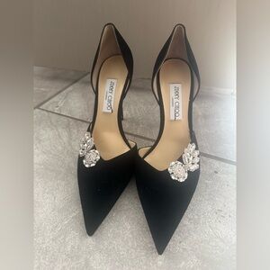 Jimmy Choo Suede Crystal Embellished D'ORSAY black Heels Pump Size 41.5 / 10.5